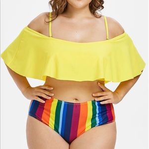 Plus Size Rainbow Flounce Bikini Set - Multi
